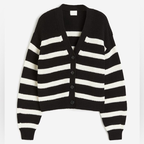5010036 Black-White Striped Cardigan